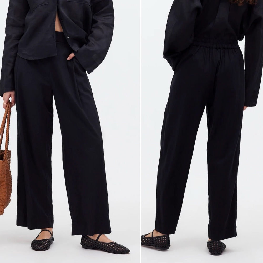 Madewell Petite Pull-On Straight Crop Pants in Linen Blend Black 10 P NP860 Boho - Picture 3 of 14